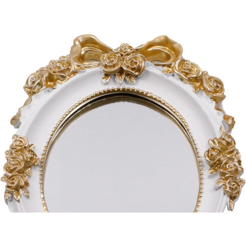 Vintage Handheld Mirror with Oval Embossed Rose Design, 10' Decorative Vanity Cosmetic Mirror 2