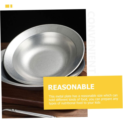 Stainless Steel Salad Bowl Shallow Mixing Basin Reusable Plate Stackable Dishwasher Safe 2