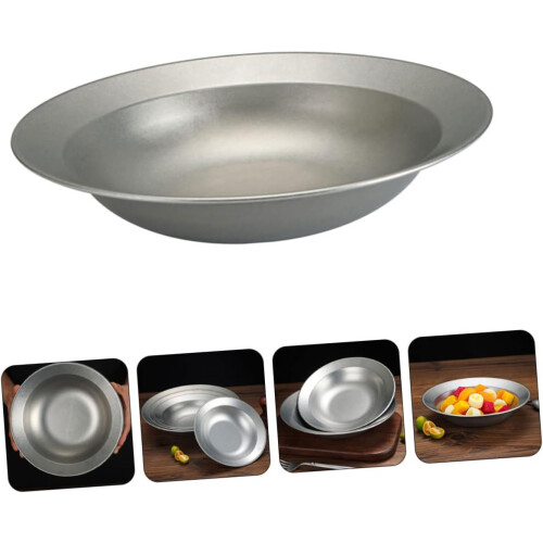 Stainless Steel Salad Bowl Shallow Mixing Basin Reusable Plate Stackable Dishwasher Safe 1