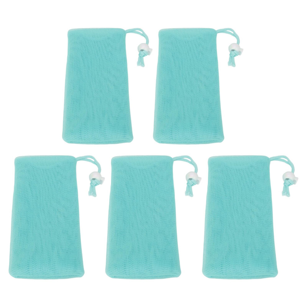 Green Soap Saver Pouch Mesh Exfoliating Bag With Drawstring For Shower, Emerald 5Pcs
