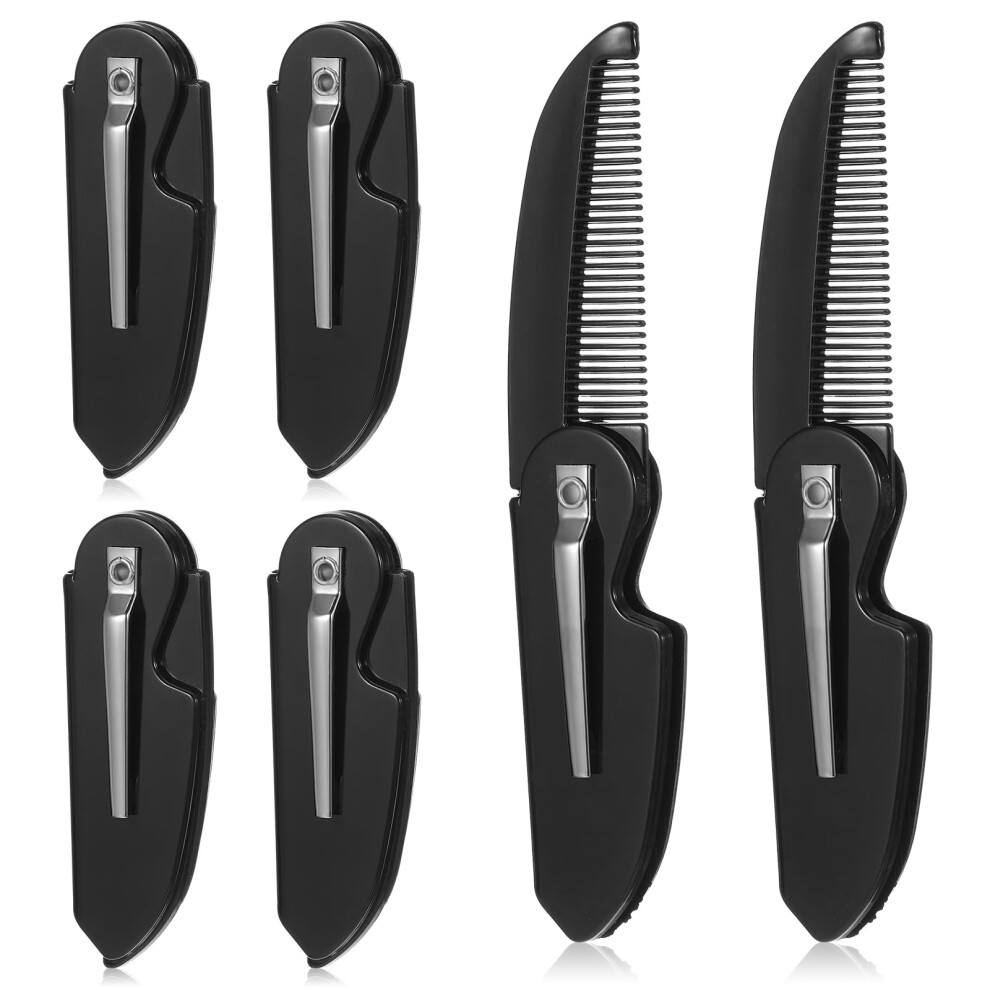 Unisex Black Folding Mustache Comb With Smooth Rounded Teeth, Pocket Beard Grooming Tool For Men,