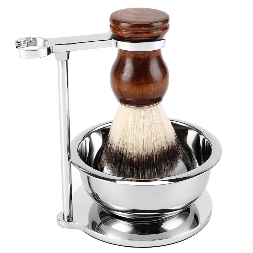 Shaving Kit for Men with Ergonomic Wooden Brush, Stand and Weighted Bowl for Rich Lather