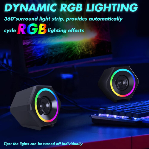 Ηχείο υπολογιστή με φωτισμό RGB με ανώτερο ήχο και λεπτό σχεδιασμό, ευρεία 2