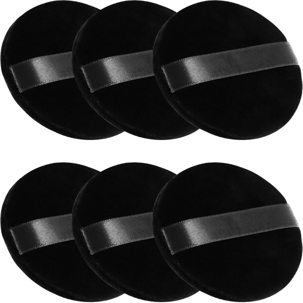 Black Powder Puff For Face Ultrasoft Velour Large Round Makeup Sponge Wet Dry Dual Use Reusable 6Pcs