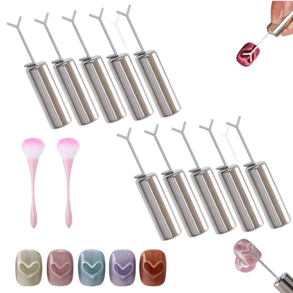 Heart Shape Cat Eye Nail Magnet Set with YShaped Magnetic Wand for Gel Polish Designs, 10pcs