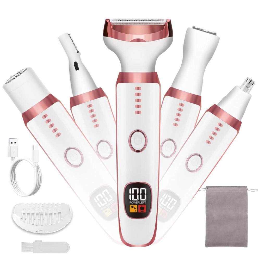 Women's Electric Shaver 5in1 Cordless Painless Hair Removal Wet and Dry USB Rechargeable Razor