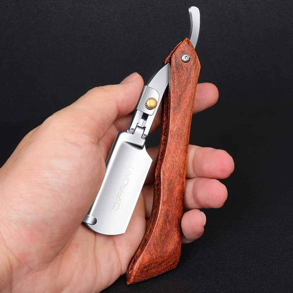 Professional Straight Edge Barber Razor with Smooth Wooden Handle and 20 Replaceable Blades