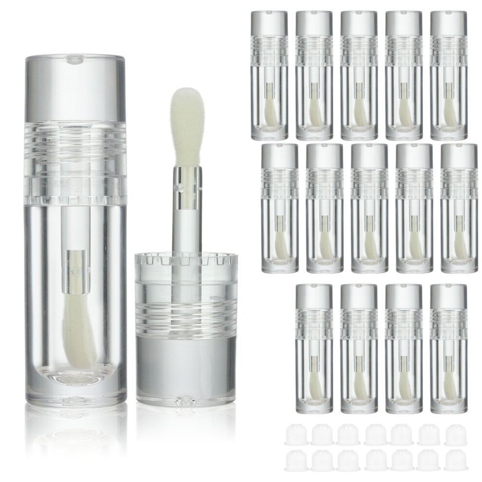 Pink 14Pcs Empty 6Ml Round Lip Gloss Tubes With Thick Doe Foot Wand For Diy Cosmetic Refillable