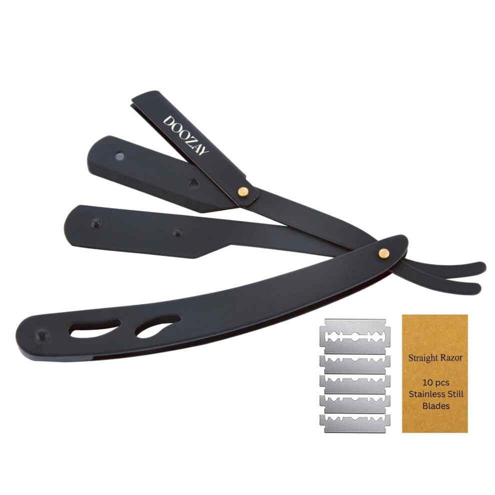 Professional Barber Straight Razor with 10 Blades, Stainless Steel, NonSlip Grip Grooming Kit