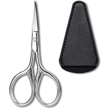 Facial Hair Scissors Stainless Steel Extra Sharp Blades for Eyebrow Beard Nose Ear with Leather Case
