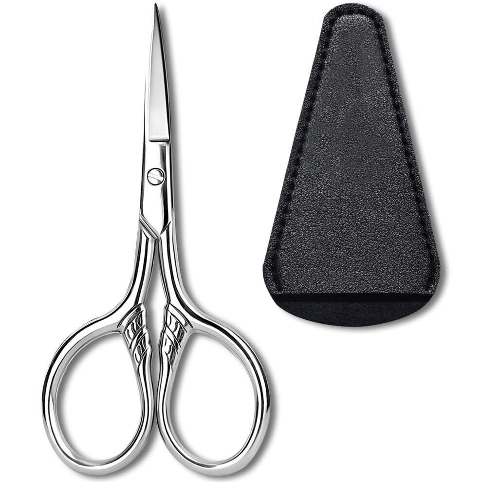 Facial Hair Scissors Stainless Steel Extra Sharp Blades for Eyebrow Beard Nose Ear with Leather Case