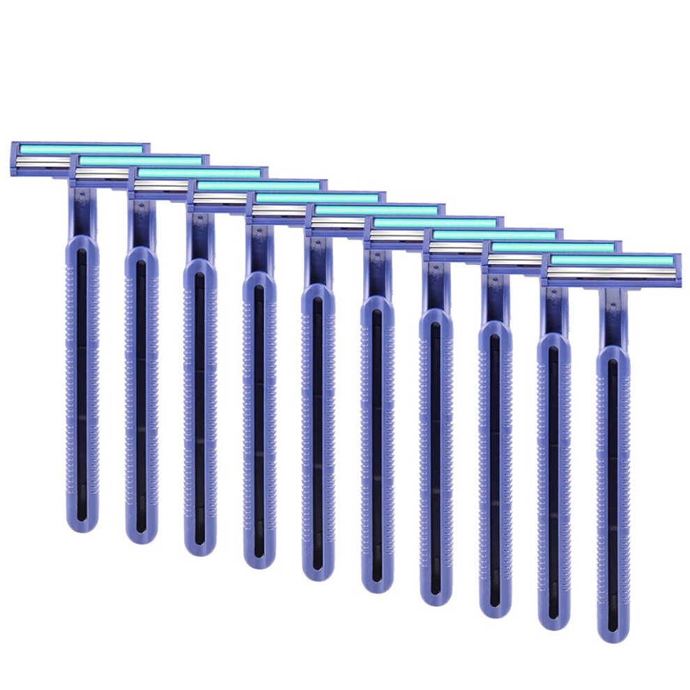 Stainless Steel Twin Blade Men's Shaving Razor Set with Handle, Ergonomic Grip, 10 Pack