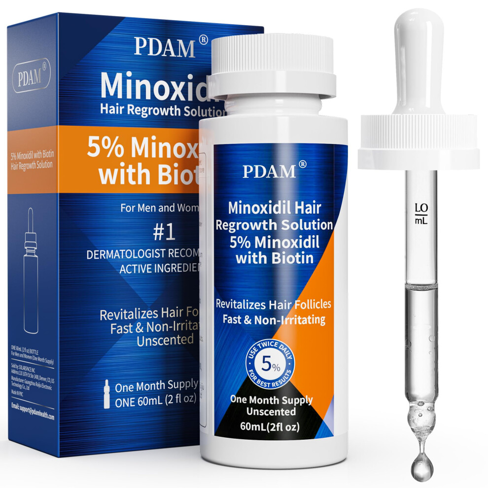 5% Minoxidil Hair Growth Serum with Biotin for Men and Women, Extra Strength Regrowth for Thinning Hair, 60ml