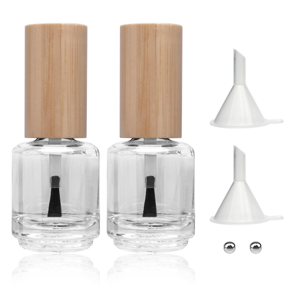 Cream 15Ml Empty Nail Polish Bottles With Brush And Bamboo Cap, Leakproof Glass Containers For Diy
