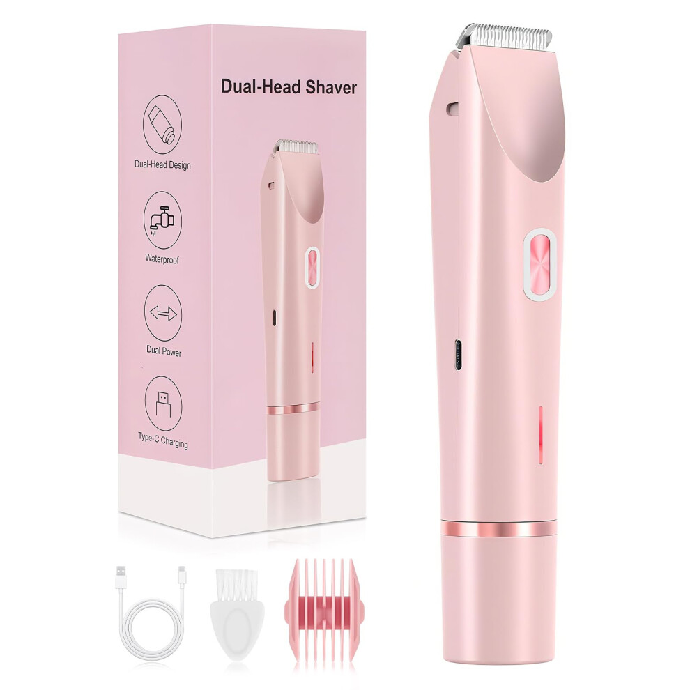 Pink Bikini Trimmer For Women 2In1 Dual Head Electric Shaver Ipx7 Waterproof Usbc Rechargeable