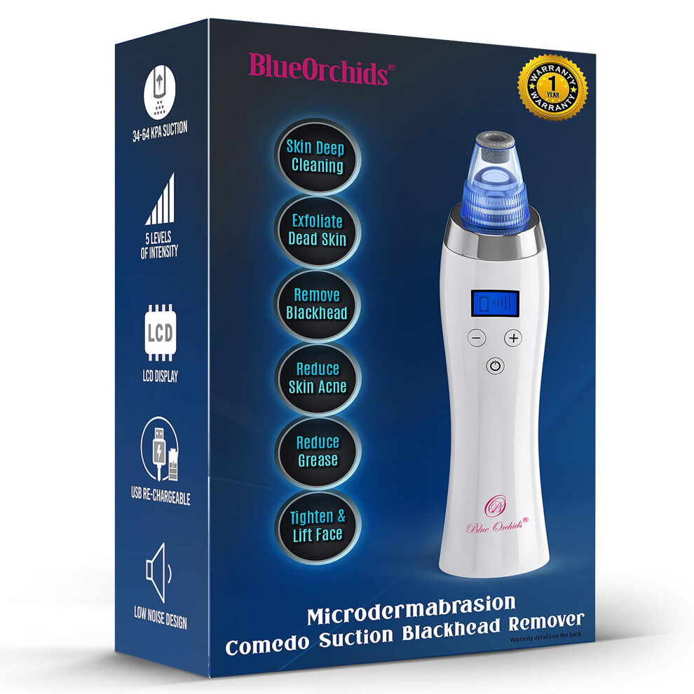 Blue Blackhead Remover Pore Vacuum For Face With 5 Suction Levels And 4 Probes, Rechargeable