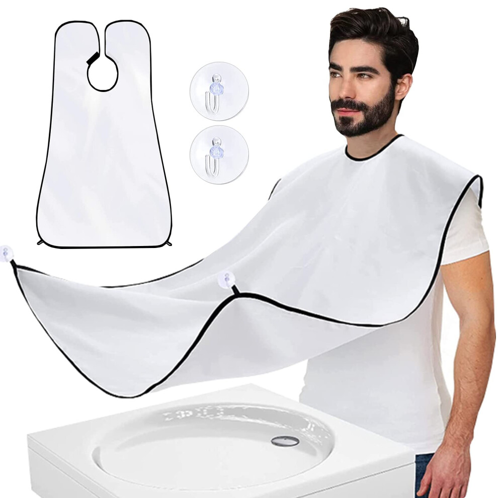 White Beard Bib Beard Trimming Cape For Shaving, Waterproof Nomess Hair Catcher With Suction Cups,