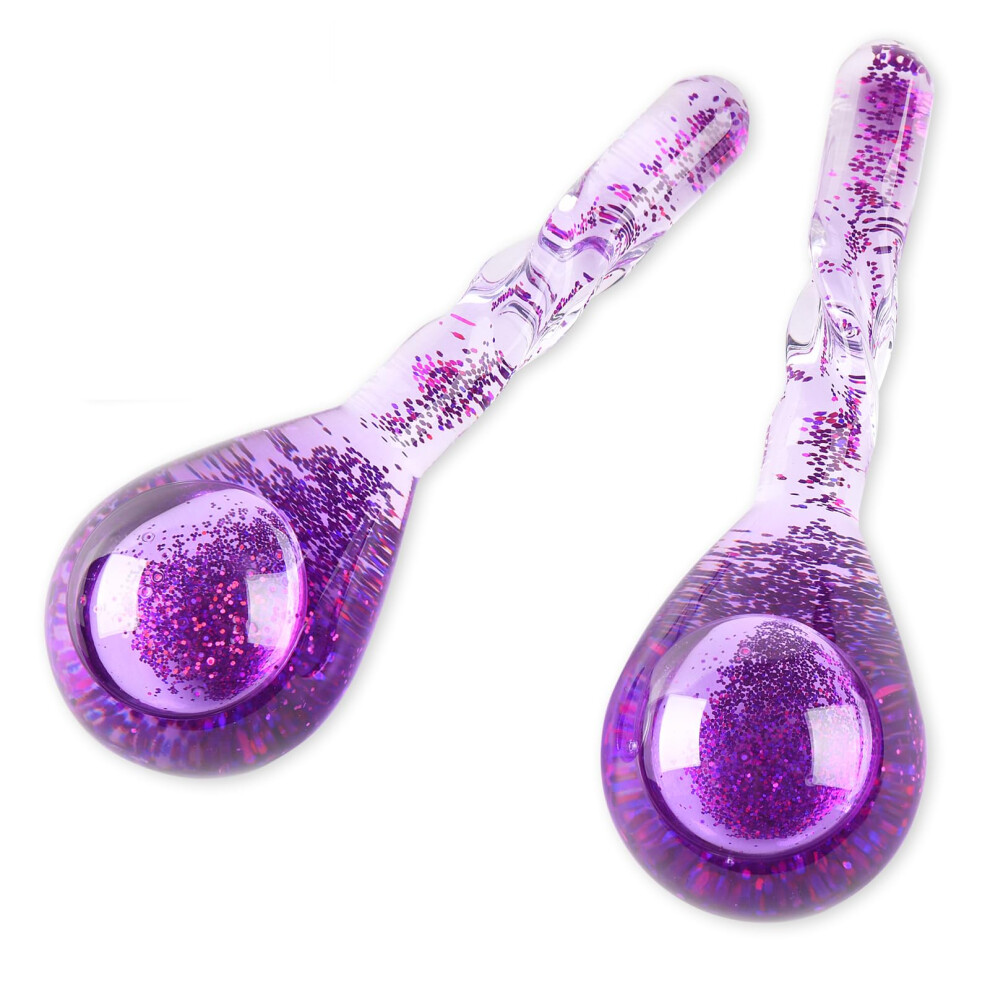 Purple Facial Ice Globes For Puffiness And Relaxation, Cryo Cooling Balls With Antislip Handle, Glitter
