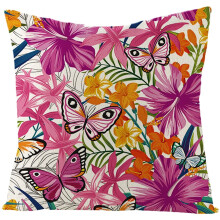 Throw Cushion Covers Fuchsia Orange 16x16In Outdoor Cushion Cover 40x40Cm Linen Butterflies And Flowers Style 05 1 Piece