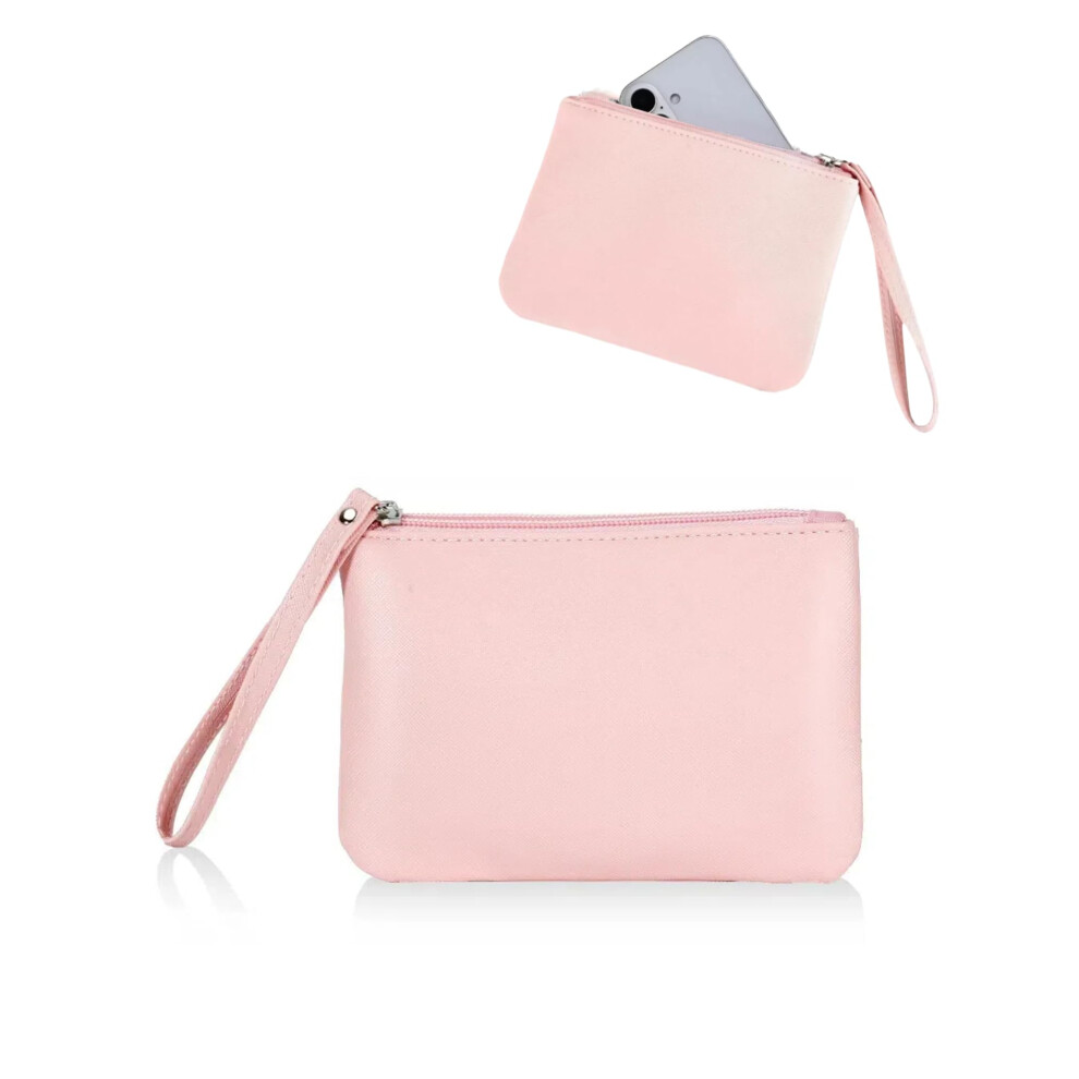 Pink Small Makeup Bag For Purse With Zipper Wristlet Pouch, Compact Cosmetic Organizer In