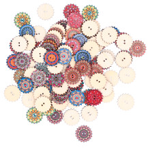 Dřevěné knoflíky s retro vzorem, různé knoflíky široce používané pro kutilské projekty, smíšené náhodně malované květinové malby