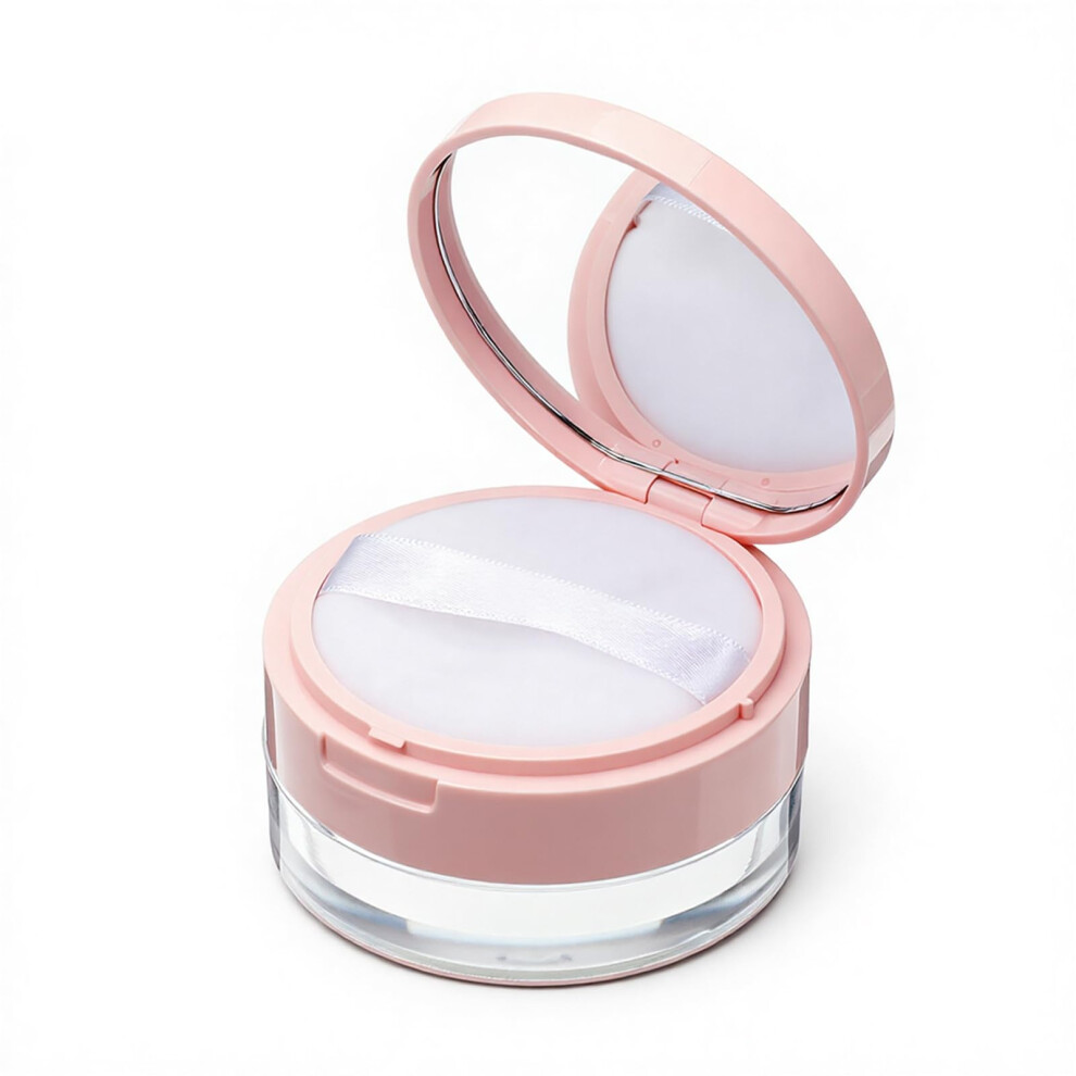 Pink 20Ml Loose Powder Container With Puff And Mirror, Leak Reusable Makeup Powder Case