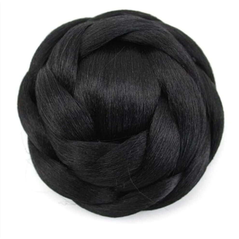 Unisex Black Braided Bun Hairpiece Synthetic Hair Bun Extension For Women Clipon Natural Ponytail