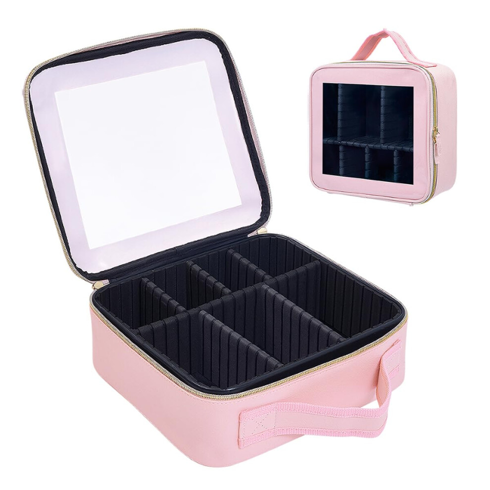Pink Makeup Train Case Travel Organizer With Adjustable Dividers Large Capacity For Brushes And Accessories