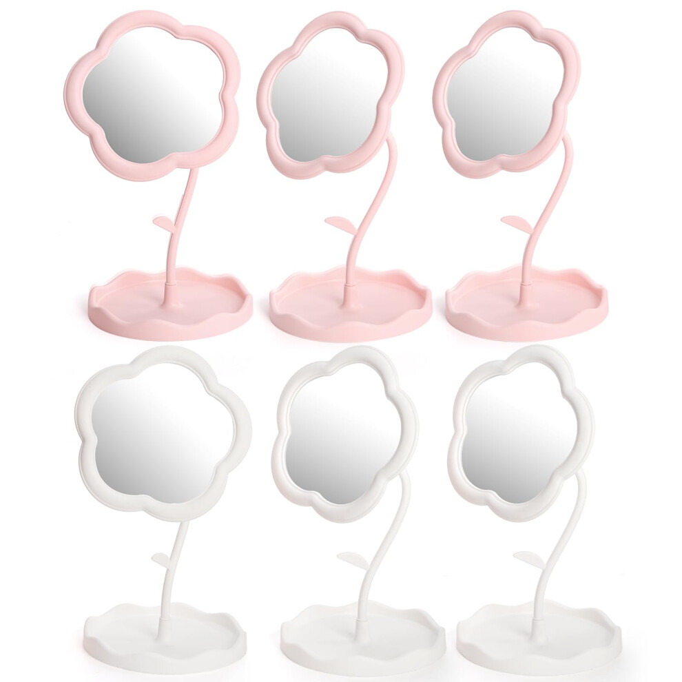 Flower Shaped Vanity Mirror with Jewelry Tray, 360 Rotation MultiAngle Adjustable Makeup Mirror
