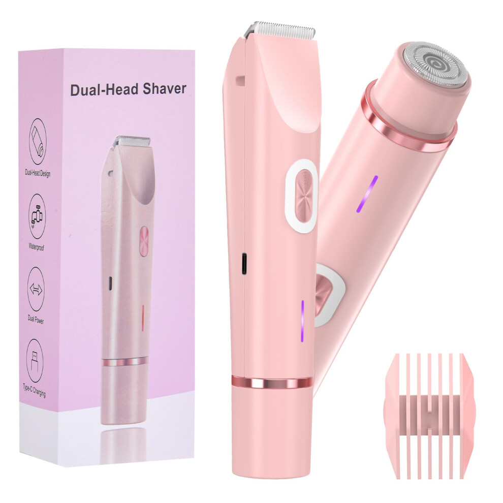Pink Women's Electric Shaver And Bikini Trimmer, Dualhead Ipx7 Waterproof Usbc Rechargeable