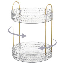 360 Degree Rotating Makeup Organizer with Dual Tier Acrylic Cosmetic Storage for Bathroom Vanity