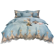Cotton Quilt Cover Bed Sheet Set For Double Bed LongStaple Pure Cotton European Embroidery Pink 1.5m Blue 1.2m
