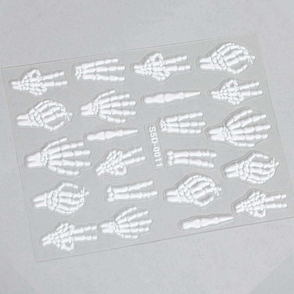Halloween Nail Stickers 5D Embossed Skeleton Design, 2 Sheets Gothic Nail Art Decals for DIY Manicure