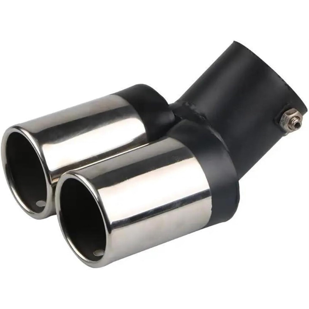 Car Exhaust Tip Stainless Steel Dual Tailpipe Rustproof Temp Coating Rear Muffler Accessory Silver 9119770758668