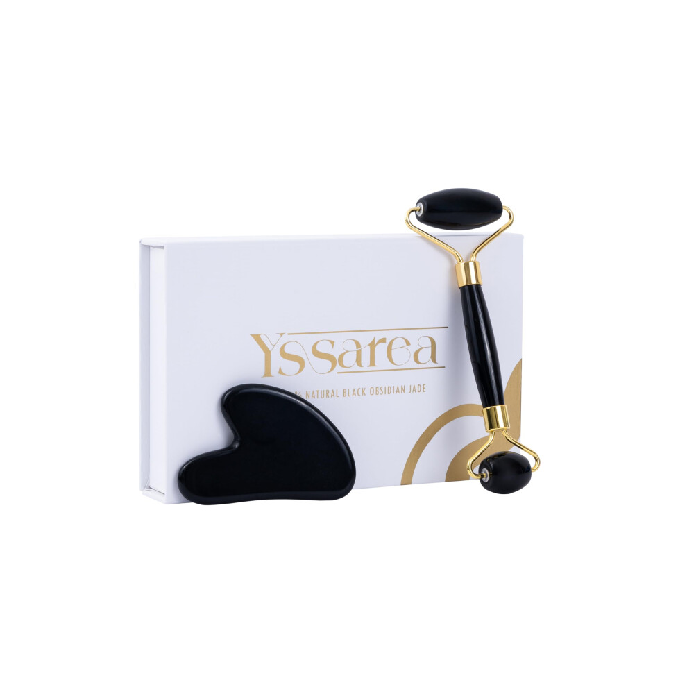 Obsidian Face Roller and Gua Sha Set  Dual Sided Facial Massager for AntiAging Skin Therapy