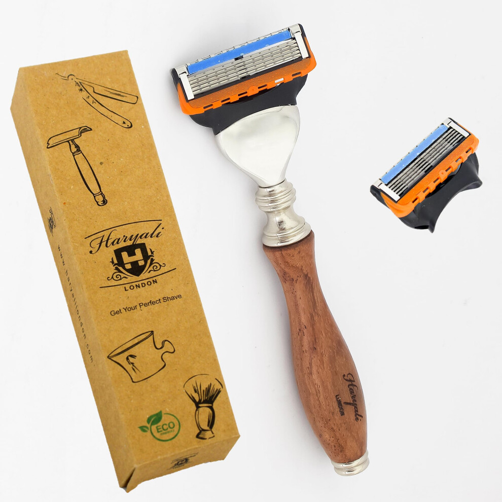 Men's Safety Razor with Ergonomic Wood Handle 5 Blade Lightweight Shaving Razor in Gift Box