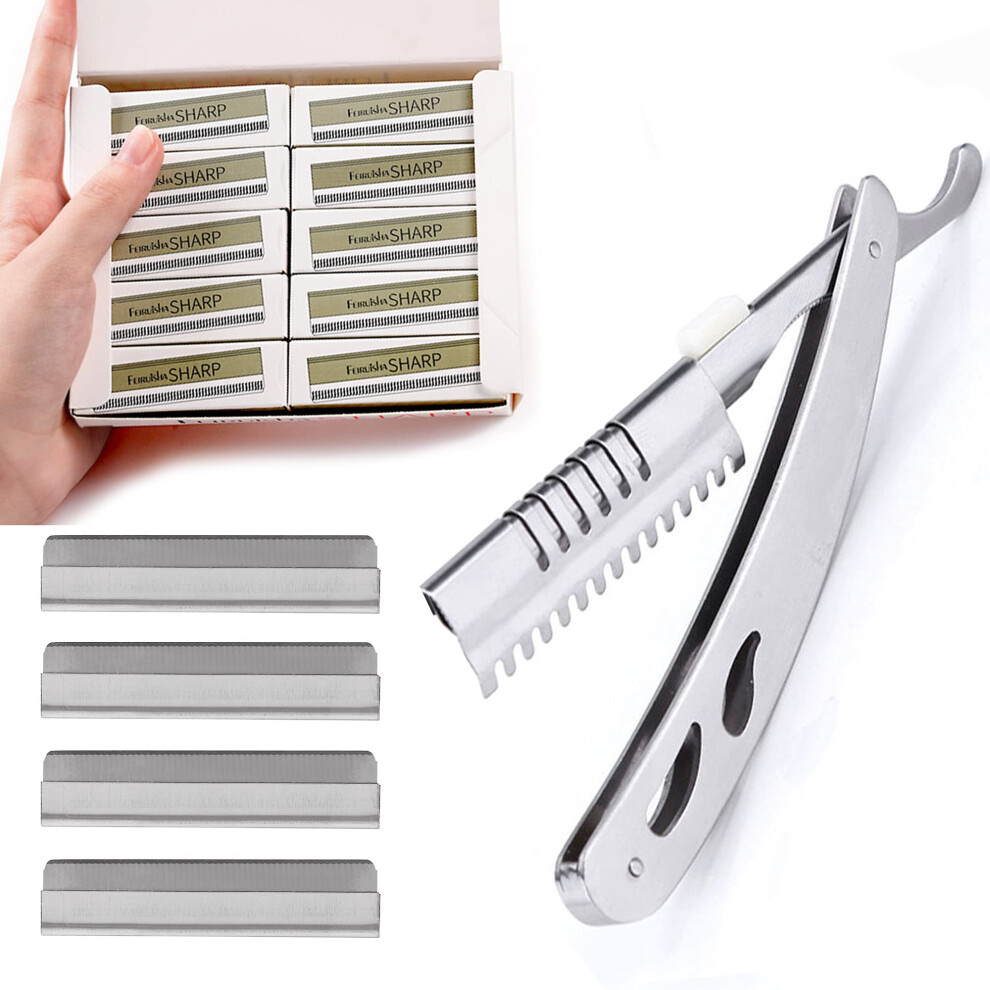 Straight Razor Blades for Men and Women with Sharp Single Edge and Durable Steel Knife Holder, 100pcs