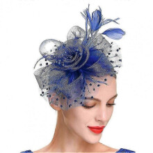 (Royal Blue, China) Charming Pillbox Hat Tight Stable Mesh Flower Feather Decor Party Headwear Headdress Party Headwear Hair Accessories