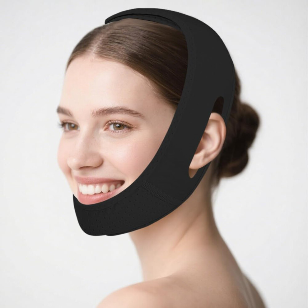 Black V Line Lifting Mask Adjustable Chin Strap For Sleeping Double Chin Reduction Jawline Contour
