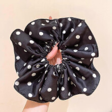 (Black) Women Scrunchies Dots Headwear Elegant Ribbon Hair Ties Girls Ponytail Holder Ties Hair Rubber Bands Hair Accessories Headwear