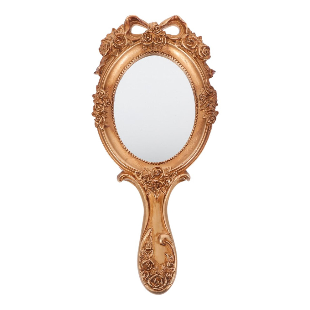 Gold Vintage Handheld Mirror With Embossed Pattern, Elegant Vanity Makeup Mirror For Travel