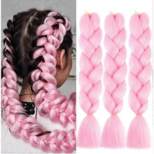 3Pcs (Pink) Braiding Hair Extensions 60cm Hair Extension Braid Braiding Hair Synthetic Braiding Braids Meches