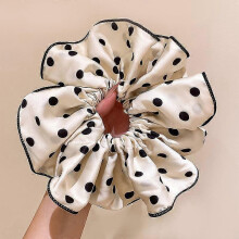 (White) Women Scrunchies Dots Headwear Elegant Ribbon Hair Ties Girls Ponytail Holder Ties Hair Rubber Bands Hair Accessories Headwear