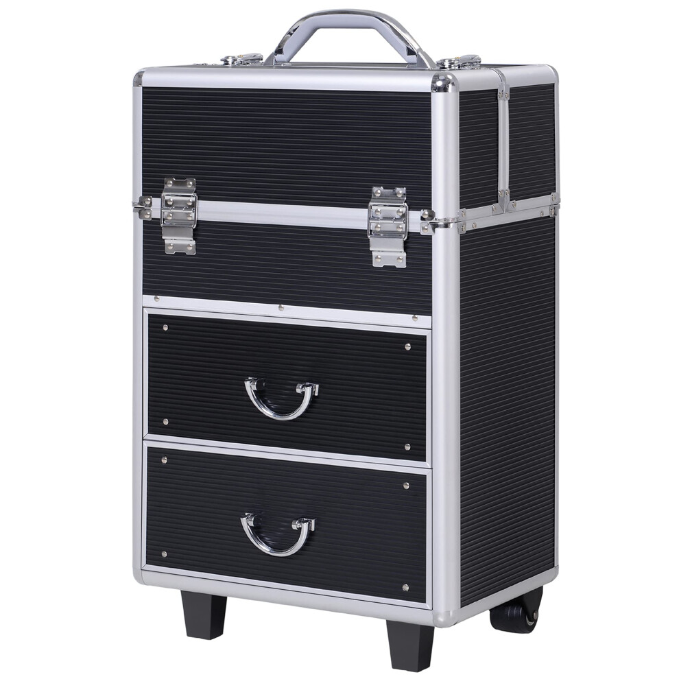 Makeup Train Case with Wheels, Large Lockable Rolling Cosmetic Trolley, Spacious MultiLevel Storage