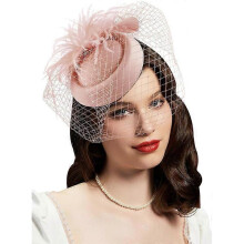 (B blush Pink) Hat Tea Party Headwear with Veil for Girls and Women