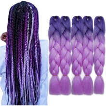 (Purple Blue to Light Purple) 5 pcs 24 Inch Braiding Hair Extensions Ombre Jumbo Braiding Hair Braid Hair Extensions for Braiding Ash Blonde
