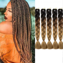 (Black to Auburn to Blonde) 5 pcs 24 Inch Braiding Hair Extensions Ombre Jumbo Braiding Hair Braid Hair Extensions for Braiding Ash Blonde