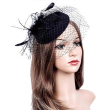 (Natural black) Hat Tea Party Headwear with Veil for Girls and Women
