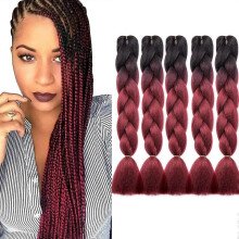 (Black to Wine Red) 5 pcs 24 Inch Braiding Hair Extensions Ombre Jumbo Braiding Hair Braid Hair Extensions for Braiding Ash Blonde