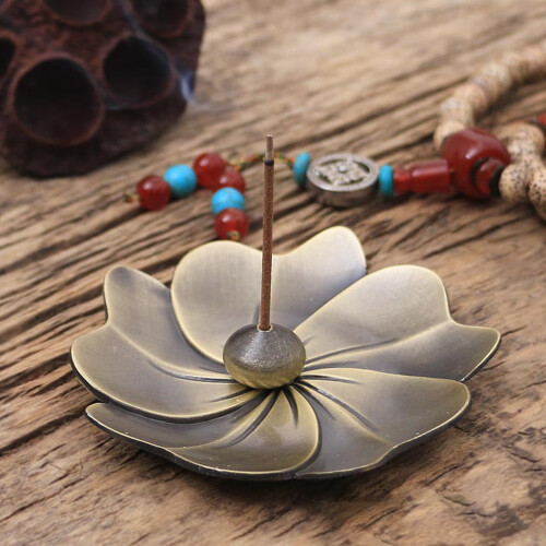 Θυμιατήριο Lotus από ορείχαλκο, με κοίλο σχεδιασμό, κεραμικό δοχείο συλλογής 2